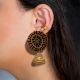 Dark Green Printed Earrings With Golden Bottom